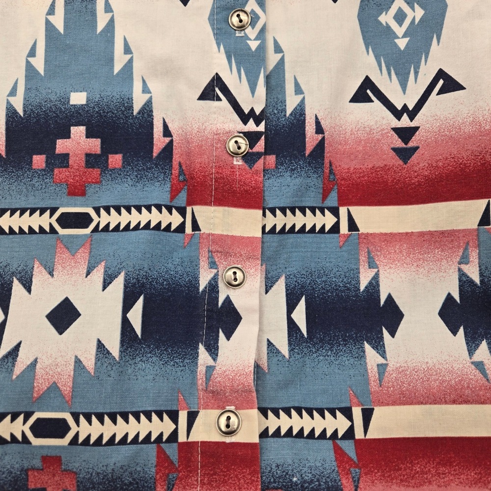 Roughrider by Circle T Womens XL Aztec Western Vintage Shirt Blue Red White - Picture 6 of 8